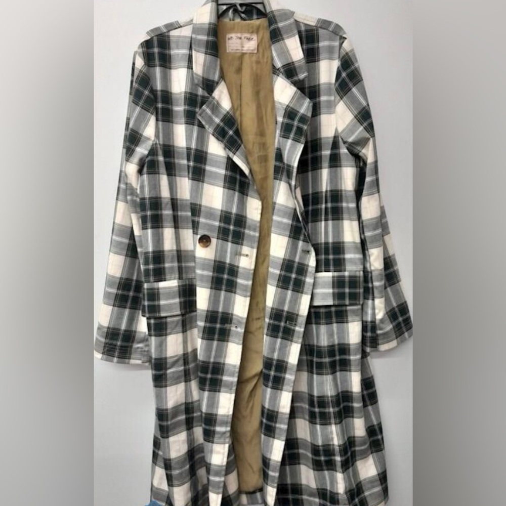 We the Free by Free People Woman’s Plaid Long Trench Coat XL